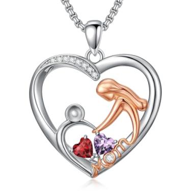 Imagem de Presentes de Dia das Mães para Mulheres Banhado a Ouro Branco 18K Mãe e Filho Amor Coração Pingente Colar Joias Presentes para Mãe, Avó, Filha, Esposa, Base, Zircônia cúbica