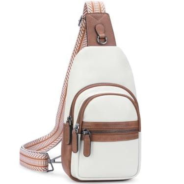 Imagem de HESHE Bolsa tiracolo feminina antifurto pequena bolsa tiracolo de couro pochete com bloqueio de RFID bolsa transversal para viagens, Branco com marrom, Small, Tendência