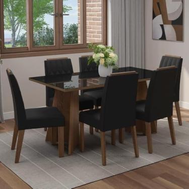 Imagem de Conjunto Sala de Jantar Tampo de Vidro 6 Cadeiras Rustic/preto/oxford Sintra Madesa