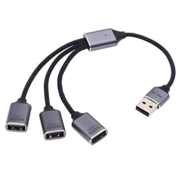 Imagem de Cablecc USB-A macho para 3 portas USB 2.0 fêmea Hub adaptador alimentado por barramento para laptop e desktop, mouse, teclado, pen drive