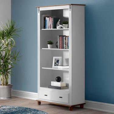 Imagem de Estante para Livros de Madeira com 3 Prateleiras 1 Gaveta e Pés Tornea