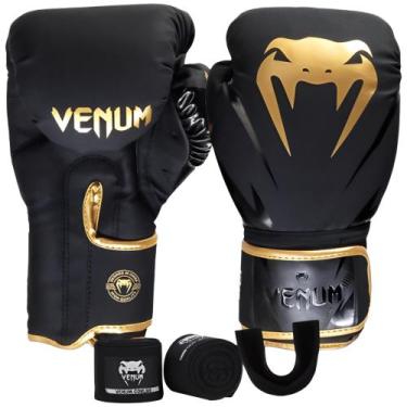 Imagem de Luva De Boxe Muay Thai Impact Evo Gold + Bandagem + Protetor Bucal - V