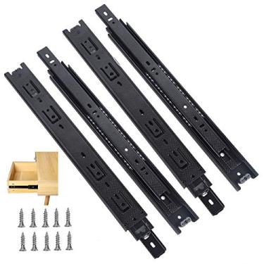 Imagem de KINJOEK — Slide para teclado de 40,6 cm, 4 peças de corrediças de rolamento de esferas resistentes, acessórios para bandeja de gaveta de computador, rack de trilho de móveis com parafusos, preto
