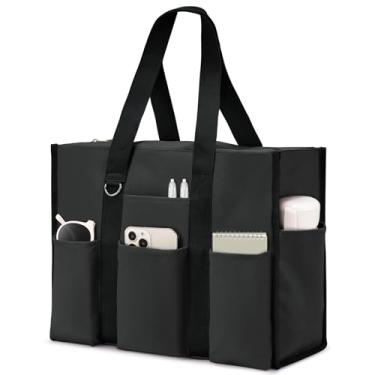Imagem de Becokan Bolsa feminina grande, impermeável, com 12 bolsos, fecho de zíper, utilitária, professora, enfermeira, para trabalho, escola, Cinza escuro, Large