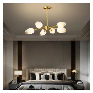 Imagem de Lustre de vidro de cobre moderno estilo luxo, compatível com sala de estar, quarto, sala de jantar, cozinha, lustre de latão dourado, luminária pendente, lâmpadas de lustre