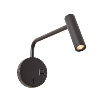 Imagem de Luminária de parede LED 3W giratória com interruptor, luminária de parede interna com USB recarregável, braço longo, lâmpada de leitura, ajustável, moderna, 3000K, luz quente, abajur de cabe