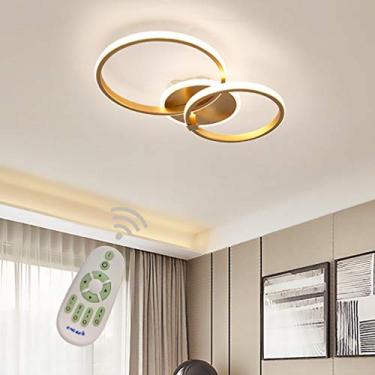 Imagem de Luminária de teto moderna para sala de estar, regulável com controle remoto, luminária pendente LED com design de anel redondo, lustre de acrílico para cozinha, corredor, sala de jantar, qua