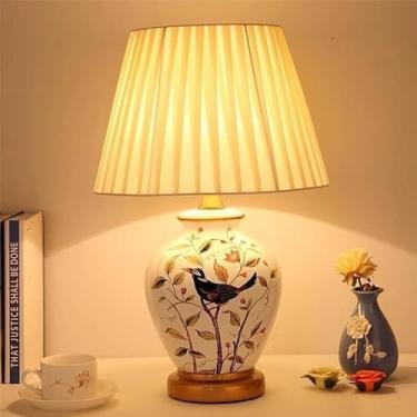 Imagem de Luminária de mesa contemporânea de cerâmica com flores e pássaros The American Village Sala de estar Quarto Estudo Villa Hotel Luminária de mesa de cabeceira (estilo 8)