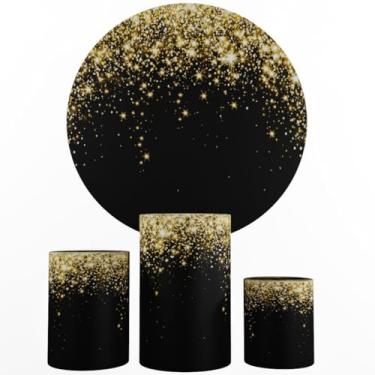 Imagem de Kit Decoração Festa, Painel Glitter + Trio Capas De Cilindros (Color 03 Dourado Preto)