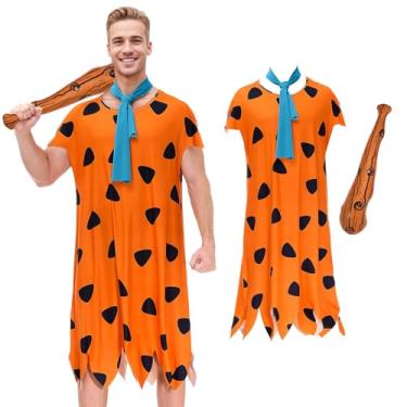 Imagem de SERTAS Fantasia de Halloween para adultos, fantasia masculina de homem das cavernas, conjunto cosplay com morcego e gravata inflável do homem das cavernas, Marrom, G