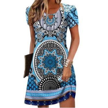 Imagem de Vestido de resort Zeagoo 2025 Vacation Sun de manga curta azul M