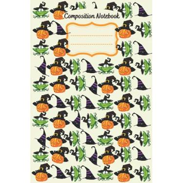 Imagem de Composition Notebook: Halloween Cats, Bats, Pumpkins, Haunted house, Ghosts,Moon/ a special gift for kids, students, school/ 100 wide ruled pages with a halloween design, 6x9 inches, matte cover