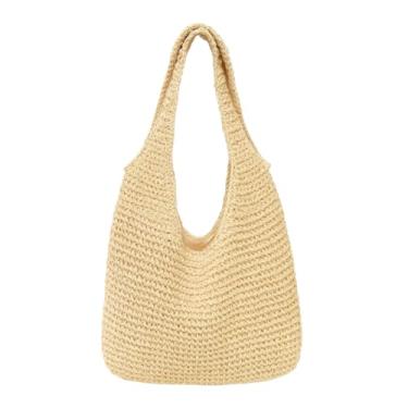 Imagem de Bolsa de Palha Grande para Praia | Tote Feminino com Zíper | Alça Listrada Reforçada | Trançado Resistente(Bege)