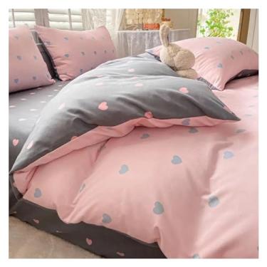Imagem de Conjuntos de cama em forma de coração solteiro casal Queen capa de edredom fronha presente compatível com meninas (F 200 x 230 cm 4 peças)