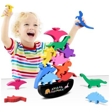 Imagem de Brinquedo Montessori de Dinossauros Empilháveis Divertido e Educativo para Crianças Acima de 2 Anos, FFTROC