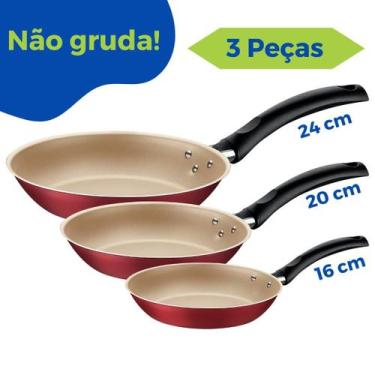 Imagem de Kit Frigideira Jogo Conjunto Antiaderente 3 Peças Alumínio - Panelux