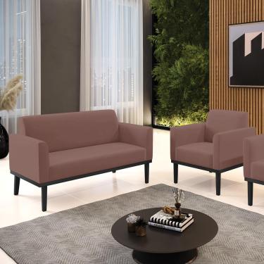 Imagem de Conjunto Poltrona e Namoradeira Decorativa Isabella Pés Fixo em Madeira Preto Veludo Rose G19 - Gran Belo