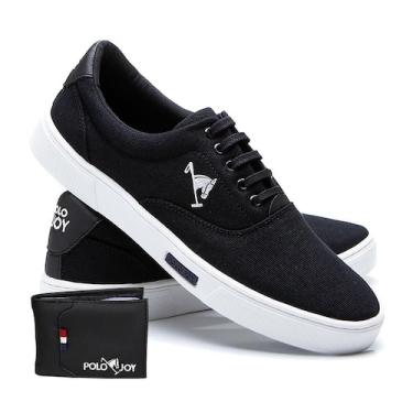 Imagem de Kit Tênis Masculino Polo Joy Lona Amarração + Carteira, 42, Preto, Bra