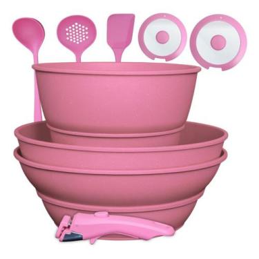 Imagem de Conjunto Panelas Antiaderente Cabo Removível Tampa Indução - NoBrand, 