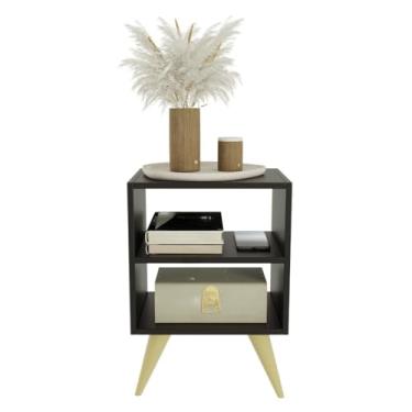 Imagem de Mesa de Cabeceira Retrô com 2 Nichos para Quarto Casal ou Solteiro Decoração Moderna Palma Branco(Preto)