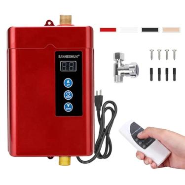 Imagem de sanheshun Aquecedor De Água Elétrico Sem Tanque, 110 V 3000 W Instantâneo Com Controle Remoto, Regulador Temperatura E Ajustável, Visor Lcd Digital Para Cozinha Banheiro, Vermelho