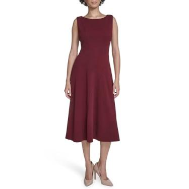 Imagem de Calvin Klein Vestido midi feminino sem mangas com gola redonda e costura crepe, Jacarandá, 42