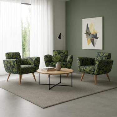 Imagem de Kit de 3 Capas Para Cadeira Poltrona Opala Estampada Em Malha Gel Premium Lisa Avulsa Ajustável (Azul Folhagem)