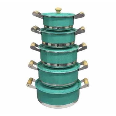 Imagem de Conjunto de Panelas em Alumínio, Alça de Madeira, Rosa, 16-24 cm, 5 Peças (Verde)