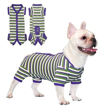 Imagem de TONY HOBY Pijama para cães, macacão de malha para cães, camisa para cães em clima frio, terno de recuperação cirúrgica para cães pequenos e médios (roxo e verde, menino, PP)