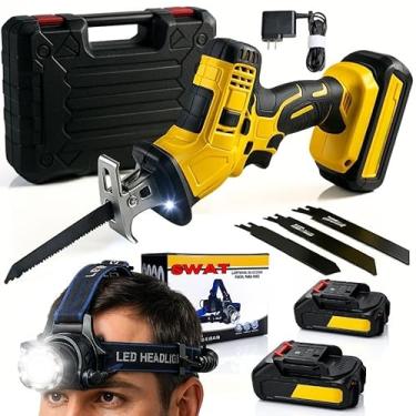 Imagem de Serra Sabre Elétrica Brushless 3000W 2800RPM Bateria Recarregável 2 Power Lithium 4 Lâminas Cortes Madeira Osso Lanterna De Cabeça Luz 99000 Lumens Profissional