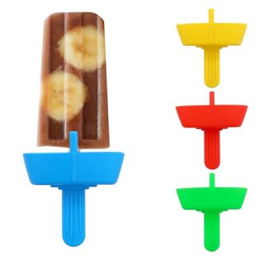 Imagem de 4 suportes de picolé sem gotejamento, suportes de picolé de silicone sem gotejamento com palha, sem bagunça, reutilizáveis, congelados, para colecionador de sorvete lavável para (vermelho, amarelo