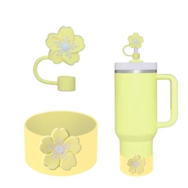 Imagem de Conjunto de acessórios de copo para Stanley, incluindo 1 tampa de palha de 10 mm, 1 bota de silicone para Stanley Quencher 30/1,134 g e Stanley IceFlow 20/850.5 g garrafas de água (amarelo)