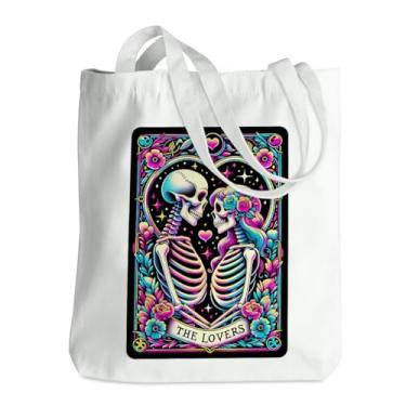 Imagem de Carta de tarô de esqueleto engraçado caveira gótica bruxa material de bruxaria suprimentos de lona gótica sacola de compras reutilizável 05, Skullcard 00873, 13.8 x 16 inches