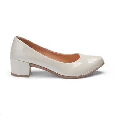 Imagem de Scarpin Feminino Sapato Confort Salto Baixo Grosso Social Moda Casual (Off White Verniz, BR, Adulto, Numérico, 39)