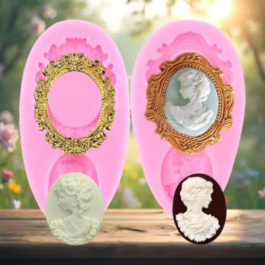 Imagem de Moldura vintage molde de silicone moldes de fondant para decoração de bolos topo de cupcake chocolate doce argila polímero conjunto de 2