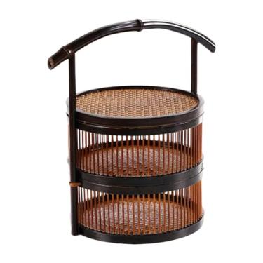 Imagem de Generic Cesta de de Bambu Trançada à Mão com Tampa E Alça. Recipiente Resistente para Armazenar Alimentos. Ideal para Organizar Lanches, Sanduíches, Dupla Camada