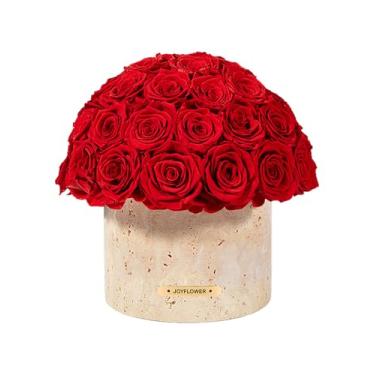 Imagem de JoyFlower Vaso de flores preservadas, vasos de flores de pedra de caverna amarela para centros de mesa, decorações de flores eternas para festa, casa, sala de estar, quarto, mesa de centro, vaso de