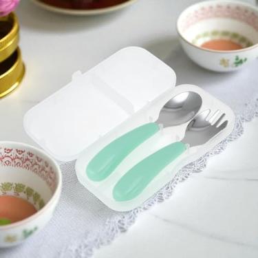 Imagem de Generic 1 conjunto de talheres para lava-louças, garfo, colher, conjunto de 2 peças, estojo portátil, aço inoxidável 304, verde, 17,5 x 7,5 x 5 cm