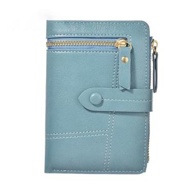 Imagem de Carteira curta feminina elegante – Bolsa de moedas dobrável de couro PU multifuncional com zíper, grande capacidade, Azul claro, Carteira pequena