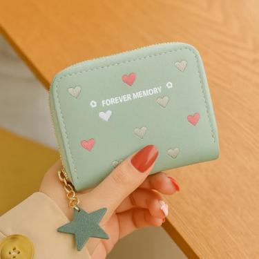 Imagem de Carteira feminina curta com zíper, pequena bolsa dobrável, carteira clutch compacta para uso diário e viagens, Verde, Carteira pequena