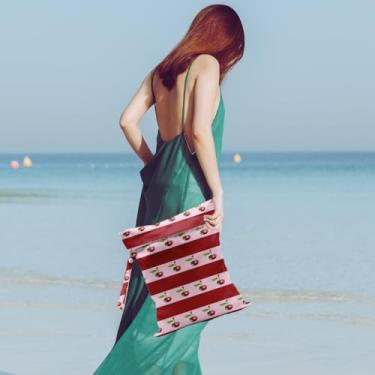 Imagem de Bolsa impermeável e úmida para roupas de banho, viagens, cosméticos, roupas sujas para piscina, ioga, academia, artigos de higiene, carrinho de bebê, bolsas de praia reutilizáveis (cereja com listras