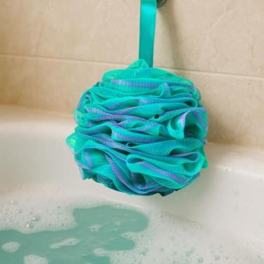 Imagem de Esponja de bucha de chuveiro, esfregão de banho de 75 g para corpo, esponja esfoliante corporal de pufe para mulheres