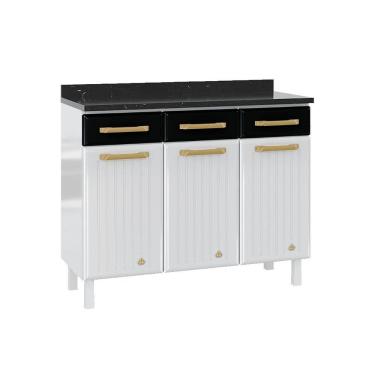 Imagem de Gabinete De Cozinha Modulado Balcão Diamante 3 Portas E 3 Gavetas 105cm Branco/preto - Telasul