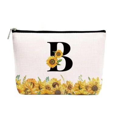 Imagem de Bolsa de maquiagem inicial personalizada, monograma girassol bolsa de maquiagem de higiene pessoal fofa bolsa de cosméticos preppy A-Z, LCS multicolorido 00411, 9.8 × 7 × 2 inches