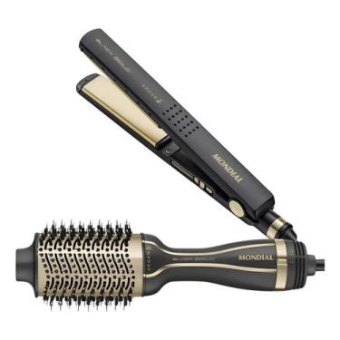 Imagem de Kit Escova Secadora & Prancha Mondial Black Gold 110v/220v - Preto/gol