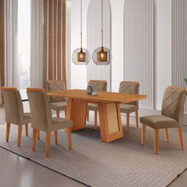 Imagem de Mesa De Jantar Carolina Com 6 Cadeiras Moderna Mobilia Veludo Capuccino/naturalle Laminado