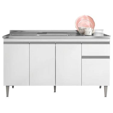 Imagem de Balcao Para Pia Sem Tampo 145 Cm Tatiane Branco Reajl Moveis Branco