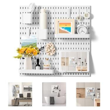 Imagem de VUSIGN Kit organizador de parede combinado de Pegboard, 4 peças de pegboards e 17 acessórios modulares para pendurar, kits de painel de parede para quarto, casa, escritório, banheiro, 56 x 56 cm,