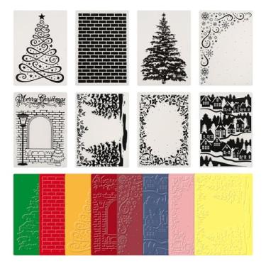 Imagem de Chivertion Pacote com 8 pastas de Natal em relevo para fazer cartões, modelo de estêncil, faça você mesmo, cartão de papel de plástico 14 x 10 cm para álbum de fotos de artesanato de scrapbook