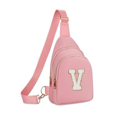 Imagem de FEIYITE Pochete para meninas e crianças, bolsa tiracolo com letras de chenille, presente de formatura de aniversário de Natal para meninas e irmãs, pochetes de nylon personalizadas, Bolsa de peito